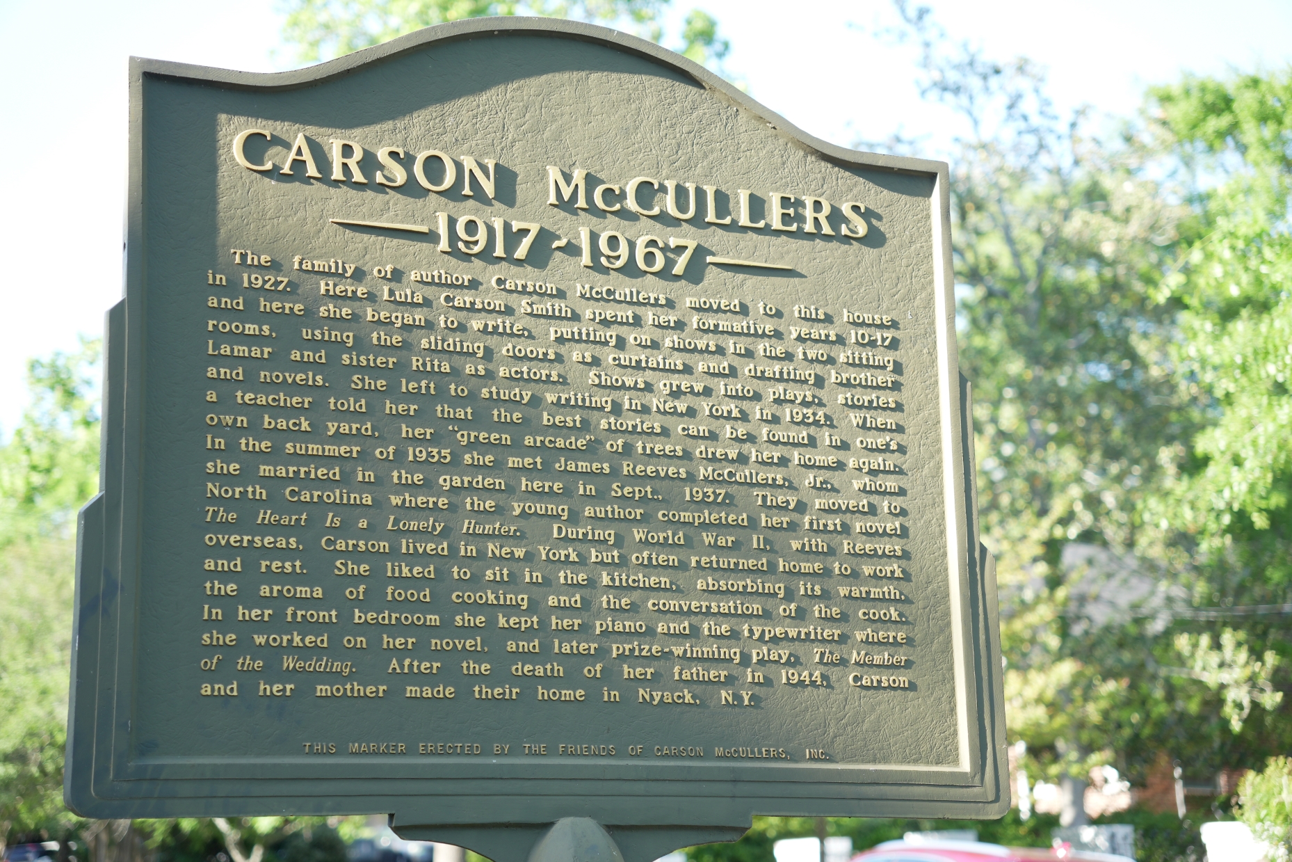 Historical marker outside Smith-McCullers House in Columbus