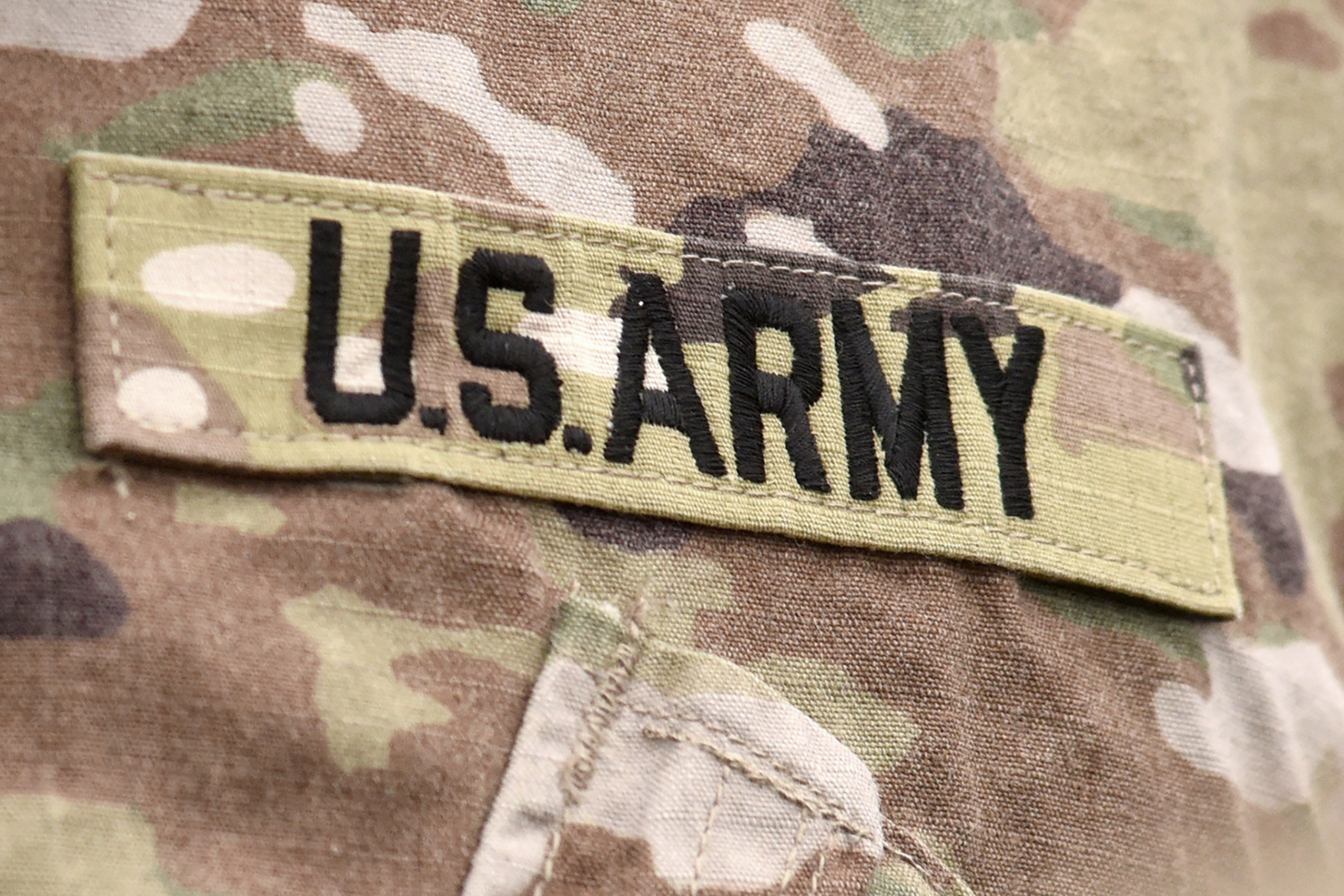 Military camouflage uniform with "U.S. Army" patch