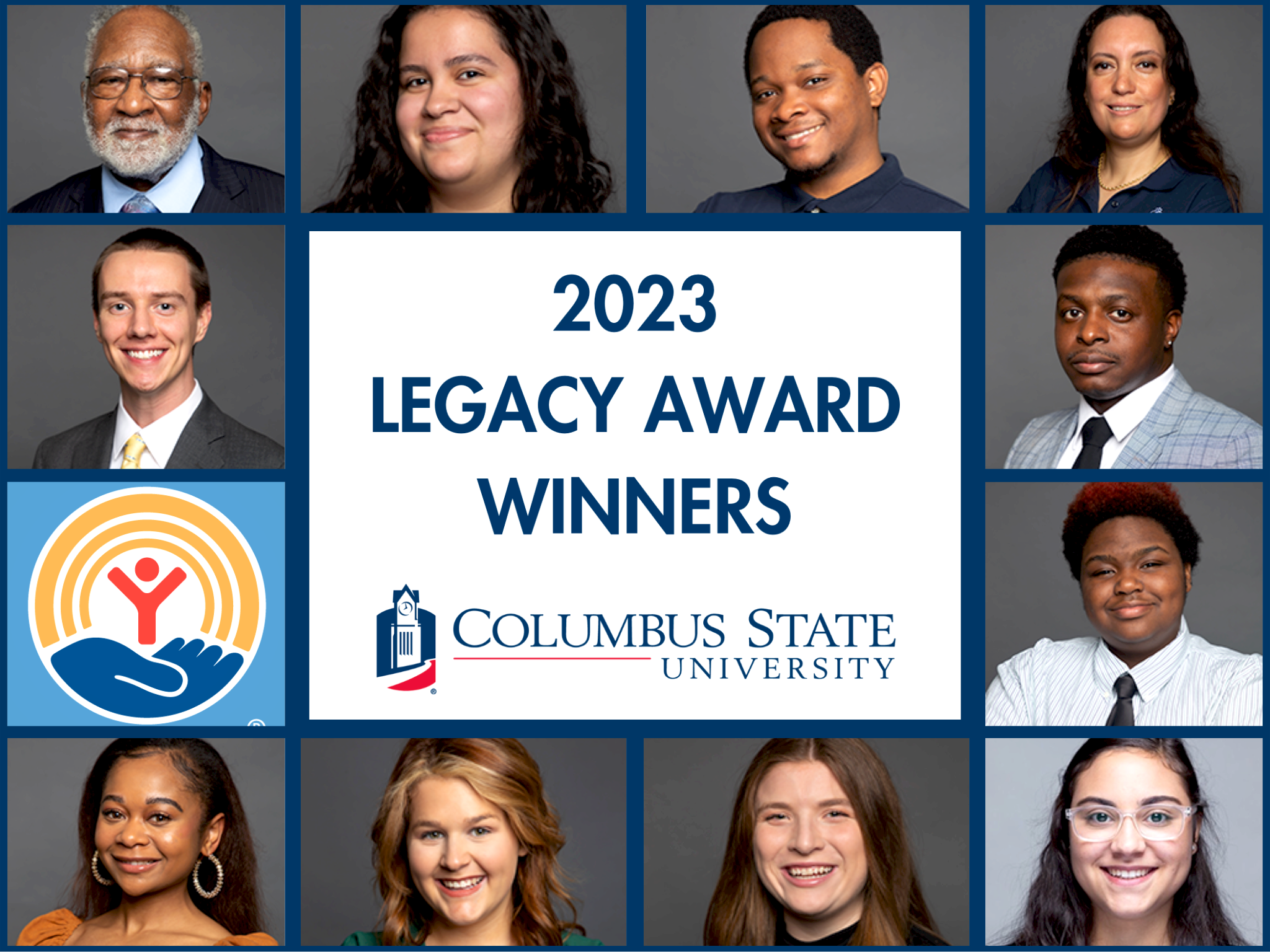 Headshots of 2023 Legacy Award Winners, Columbus State University logo