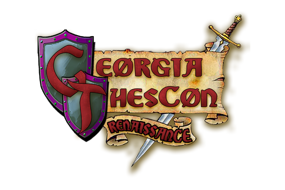 Georgia Thescon logo feature "Georgia ThesCon: Renaissance" on a scroll image with shields and a sword