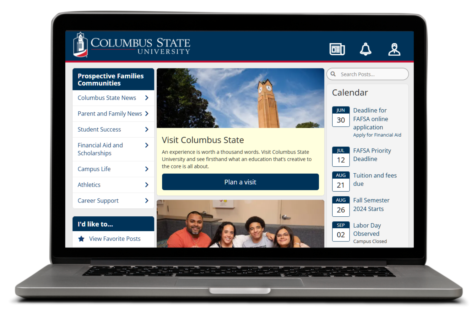 Image of an open laptop displaying a Columbus State website
