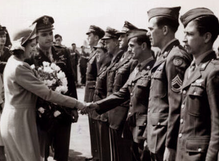 George Roberts with other American WWII soldiers meeting Princess Elizabeth