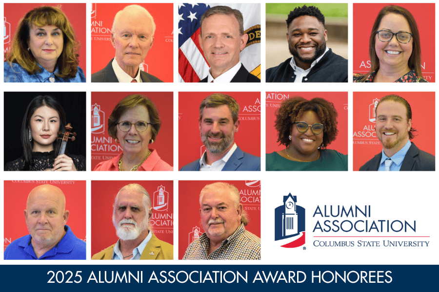 A grid of headshots with the Columbus State University Alumni Association logo and the text: 2025 Alumni Association Award Honorees