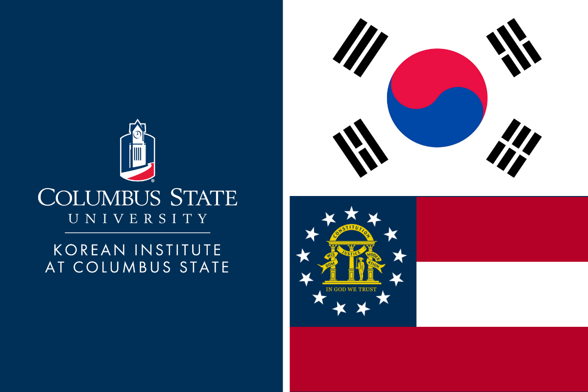 A graphic with the Columbus State University Korean Institute at Columbus State logo to the left of flags representing the Republic of Korea and the U.S. state of Georgia