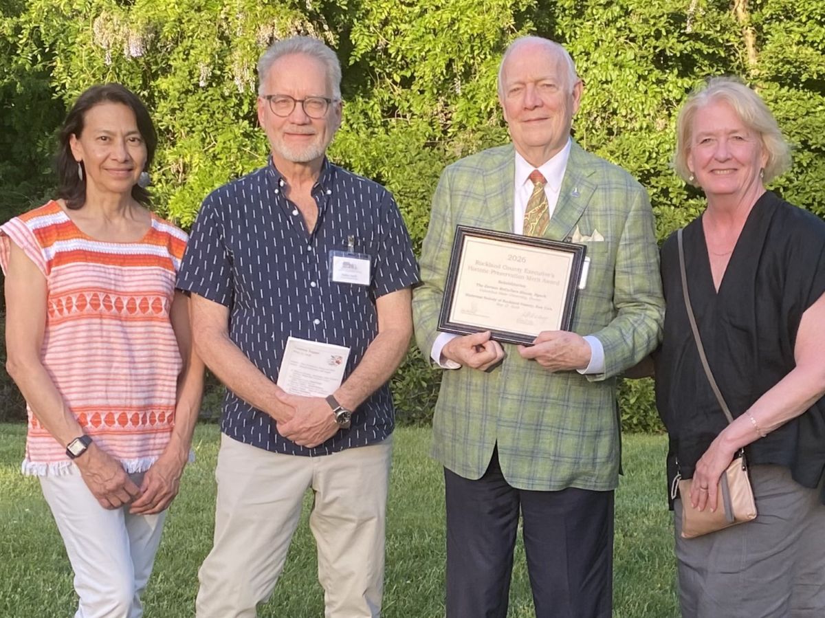 Representatives stand together at an outdoor event celebrating the 33rd Rockland County Executive's Historic Preservation Merit Awards on May 17, 2026, with an award recipient proudly holding a framed certificate.