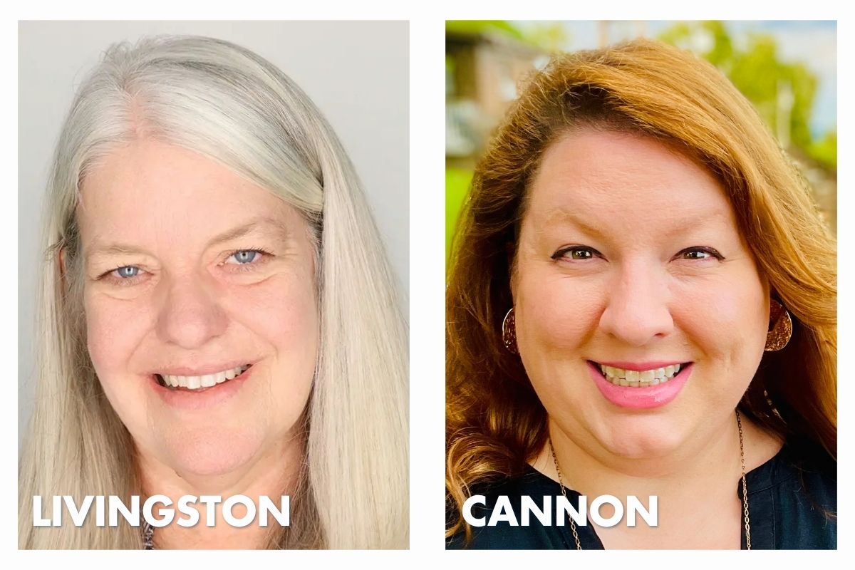 A split portrait featuring Judith Livingston and Katherine Cannon side-by-side, each labeled with their last name in white text across the bottom.