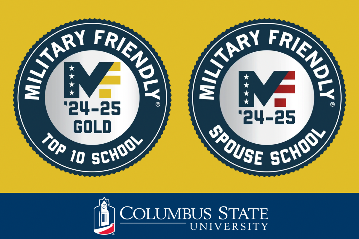 Graphic of MilitaryFriendly.com badges that read '24-'25 Gold/Top 10 School and '